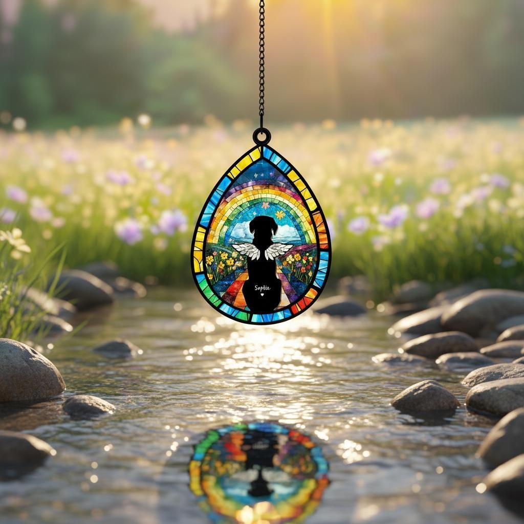 Custom Dog Rainbow Bridge Suncatcher, Personalized Dog Loss Sympathy Gift, Teardrop Dog Memorial Suncatcher, Puppy Loss Gift,Pet Memorial - image 5