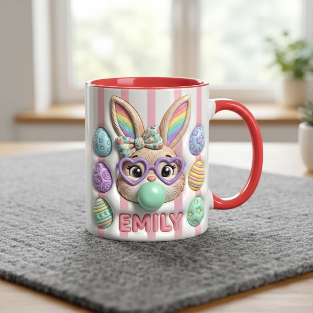 Personalized Bunny Easter Mug, Custom Name Easter Eggs Coffee Mugs, Cute Rabbit Easter Day Cup - image 2
