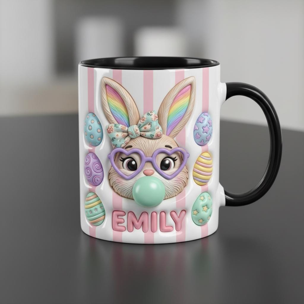 Personalized Bunny Easter Mug, Custom Name Easter Eggs Coffee Mugs, Cute Rabbit Easter Day Cup - image 3