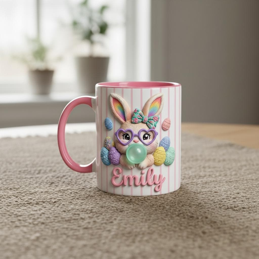 Personalized Bunny Easter Mug, Custom Name Easter Eggs Coffee Mugs, Cute Rabbit Easter Day Cup - image 4
