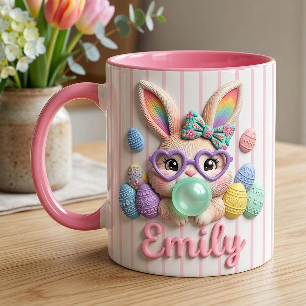 Personalized Bunny Easter Mug, Custom Name Easter Eggs Coffee Mugs, Cute Rabbit Easter Day Cup