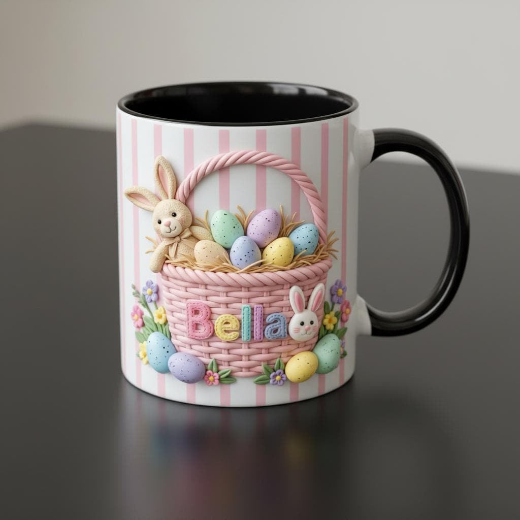 Personalized Bunny Easter Basket Mug, Custom Name Easter Eggs Coffee Mugs, Rabbit Easter Day Cup - image 3