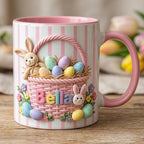 Personalized Bunny Easter Basket Mug, Custom Name Easter Eggs Coffee Mugs, Rabbit Easter Day Cup
