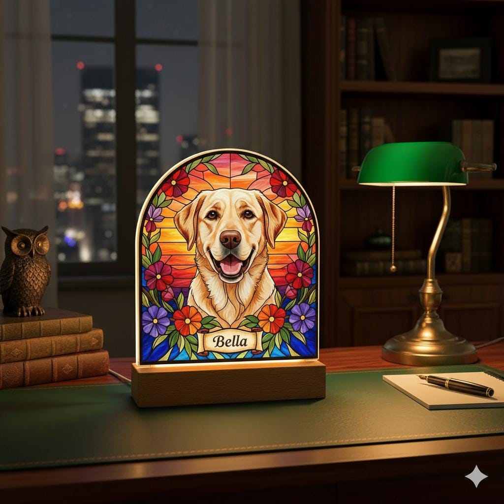 Custom Dog Memorial Acrylic Stained Glass Night Light, Personalized Bedroom LED Decor Sign,  Dog Remembrance Gift ,Gift for Pets - image 5