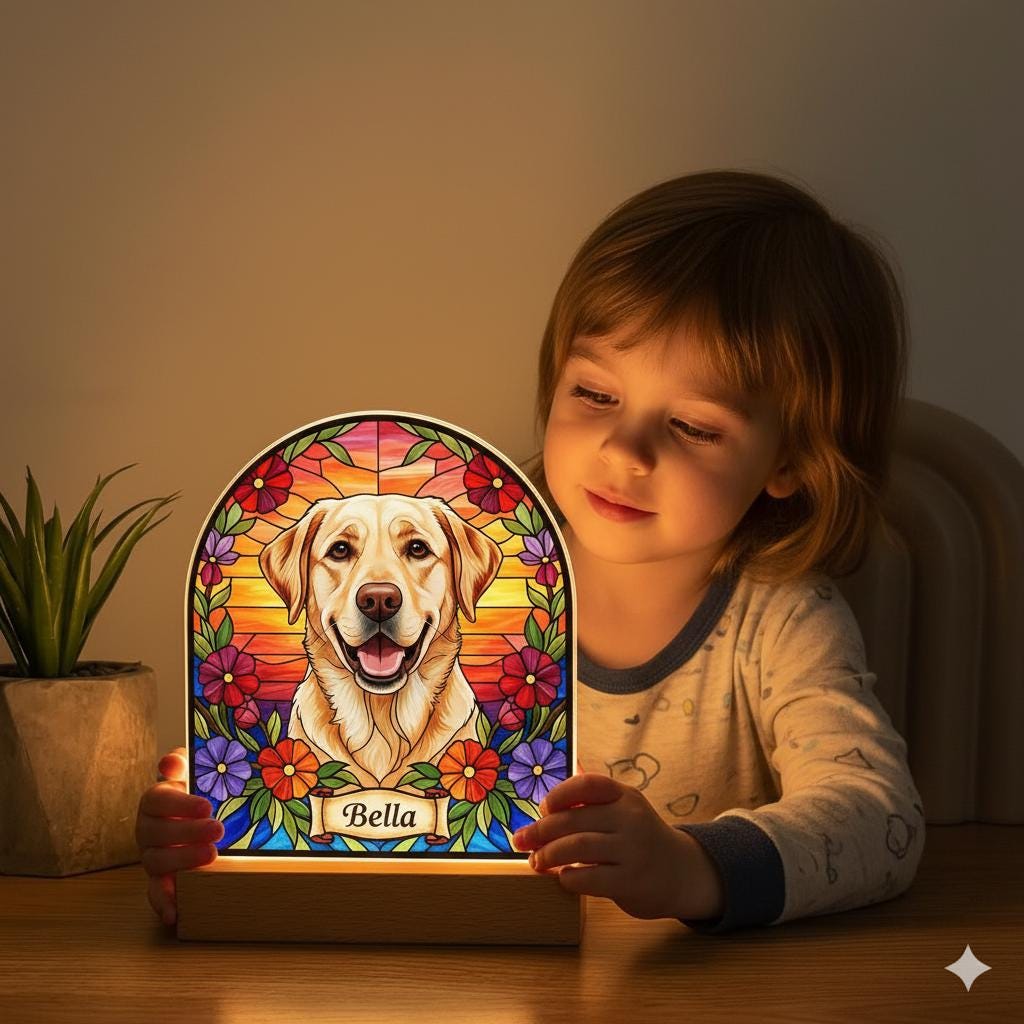Custom Dog Memorial Acrylic Stained Glass Night Light, Personalized Bedroom LED Decor Sign,  Dog Remembrance Gift ,Gift for Pets - image 2
