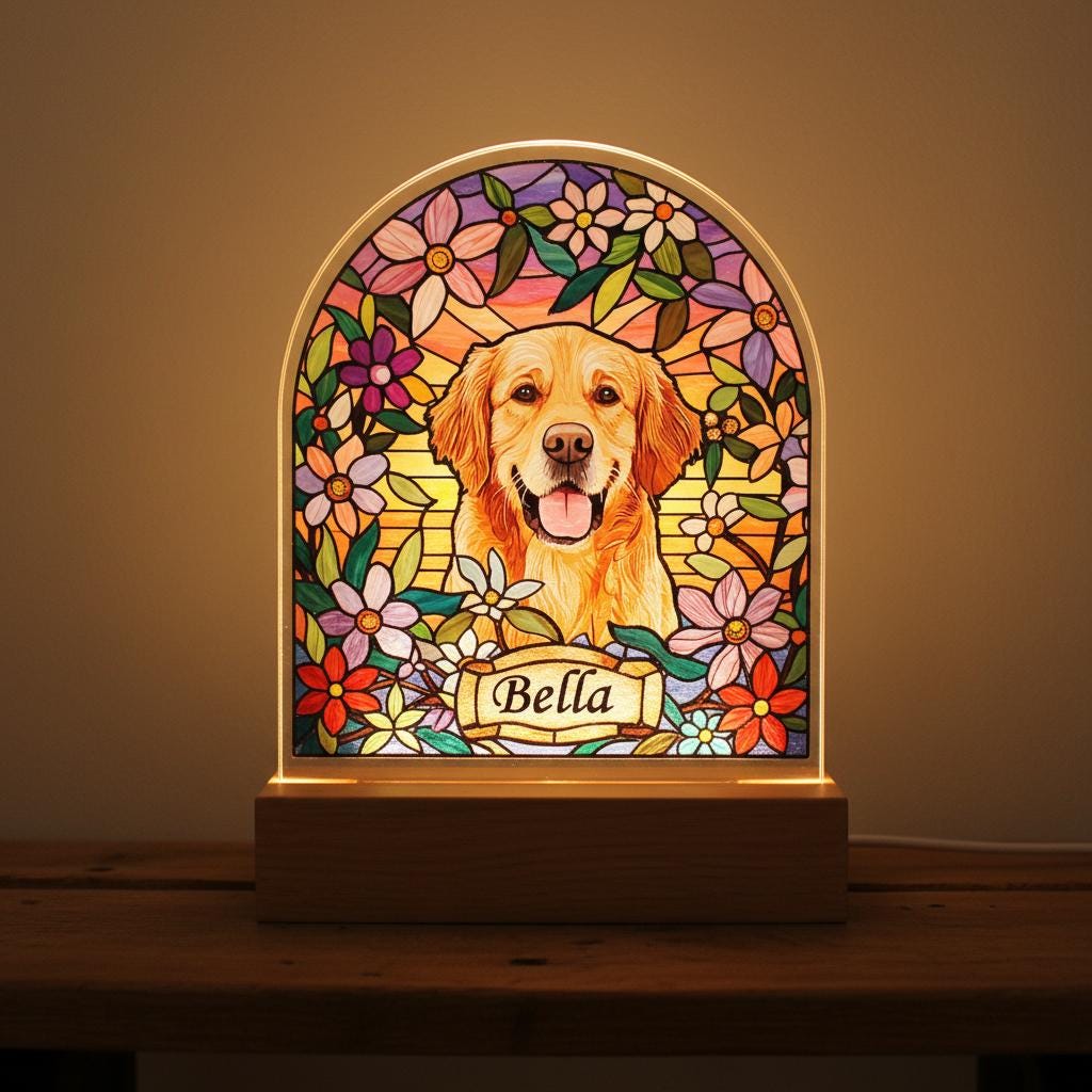 Custom Dog Memorial Acrylic Stained Glass Night Light, Personalized Bedroom LED Decor Sign,  Dog Remembrance Gift ,Gift for Pets, Memorial - image 2