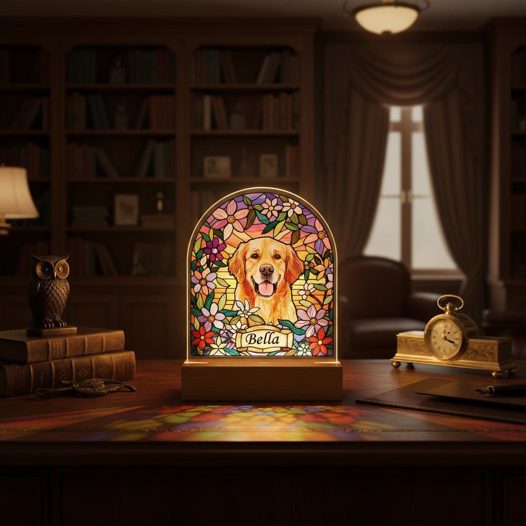 Custom Dog Memorial Acrylic Stained Glass Night Light, Personalized Bedroom LED Decor Sign,  Dog Remembrance Gift ,Gift for Pets, Memorial - image 5