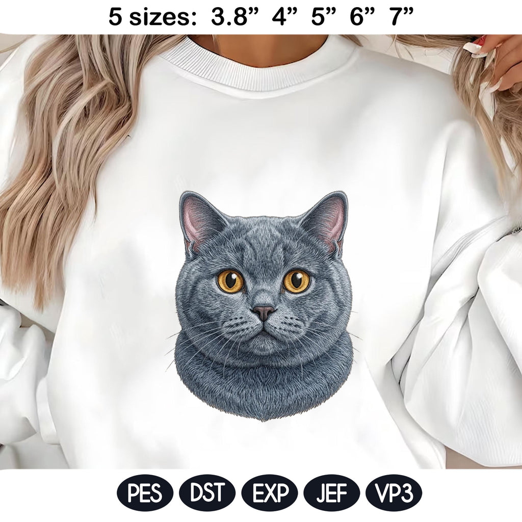 British Shorthair Cat Embroidery Design, Realistic Cat Face Portrait, Cute British Shorthair Kitten, Pet Lover Gift,5 Sizes,Digital Download - image 3