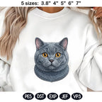 British Shorthair Cat Embroidery Design, Realistic Cat Face Portrait, Cute British Shorthair Kitten, Pet Lover Gift,5 Sizes,Digital Download - image 3