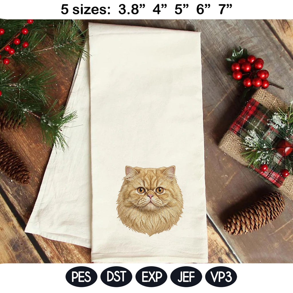Persian Cat Embroidery Design, Realistic Cat Face Portrait, Cute Persian Kitten Embroidery File, Pet Lover Gift, 5 Sizes, Digital Download - image 5
