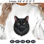 Black Cat Embroidery Design, Realistic Cat Face Portrait, Cute Black Kitten Machine Embroidery, Pet Lover Gift, 5 Sizes, Digital Download - image 3