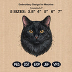 Black Cat Embroidery Design, Realistic Cat Face Portrait, Cute Black Kitten Machine Embroidery, Pet Lover Gift, 5 Sizes, Digital Download