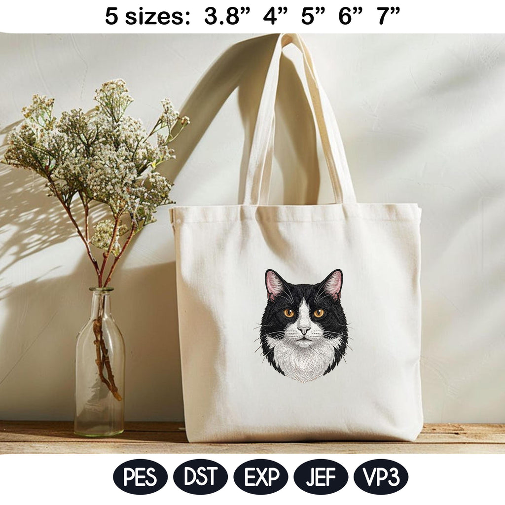 Tuxedo Cat Embroidery Design, Realistic Cat Face Portrait, Cute Tuxedo Kitten Machine Embroidery, Pet Lover Gift, 5 Sizes, Digital Download - image 5