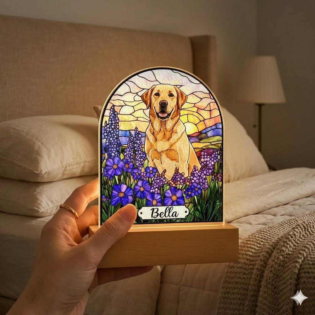Custom Dog Memorial Acrylic Stained Glass Night Light, Personalized Bedroom LED Decor Sign,  Dog Remembrance Gift , Pet Portrait From Photo - image 5