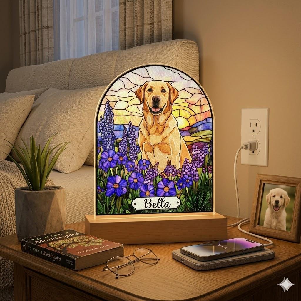 Custom Dog Memorial Acrylic Stained Glass Night Light, Personalized Bedroom LED Decor Sign,  Dog Remembrance Gift , Pet Portrait From Photo - image 6