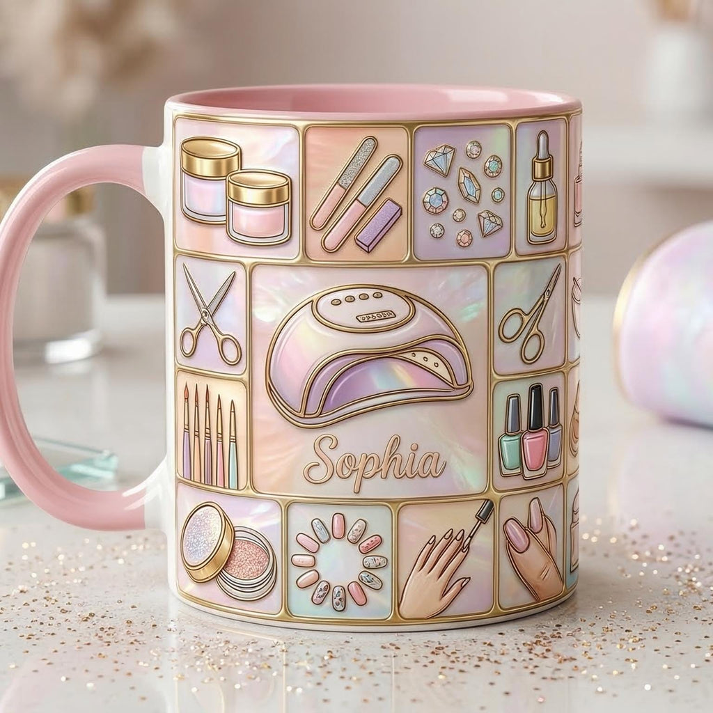 Personalized Nail Tech Faux 3D Effect Mug, Nail Artist Gift, Nail Art Coffee Mug, Manicurist Gift, Beauty Salon Mug