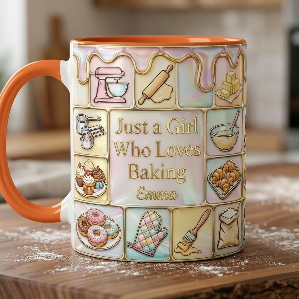 Custom Name Baker’s Dream Faux 3D Effect Mug, Just A Girl Who Loves Baking Mug, Baking Tools Design, Kitchen Baking Gift For Her - image 3