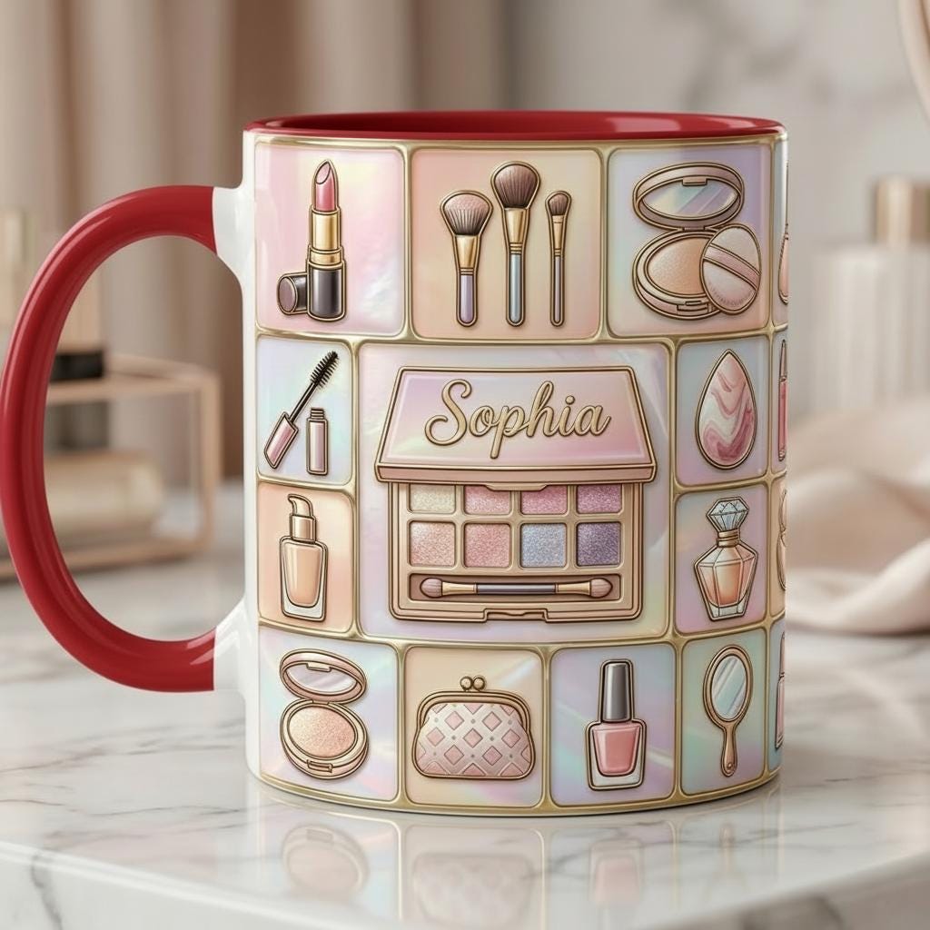 Personalized Makeup Artist Faux 3D Effect Mug, Makeup Accent Coffee Mug, Beauty Lover Gift Mug - image 2
