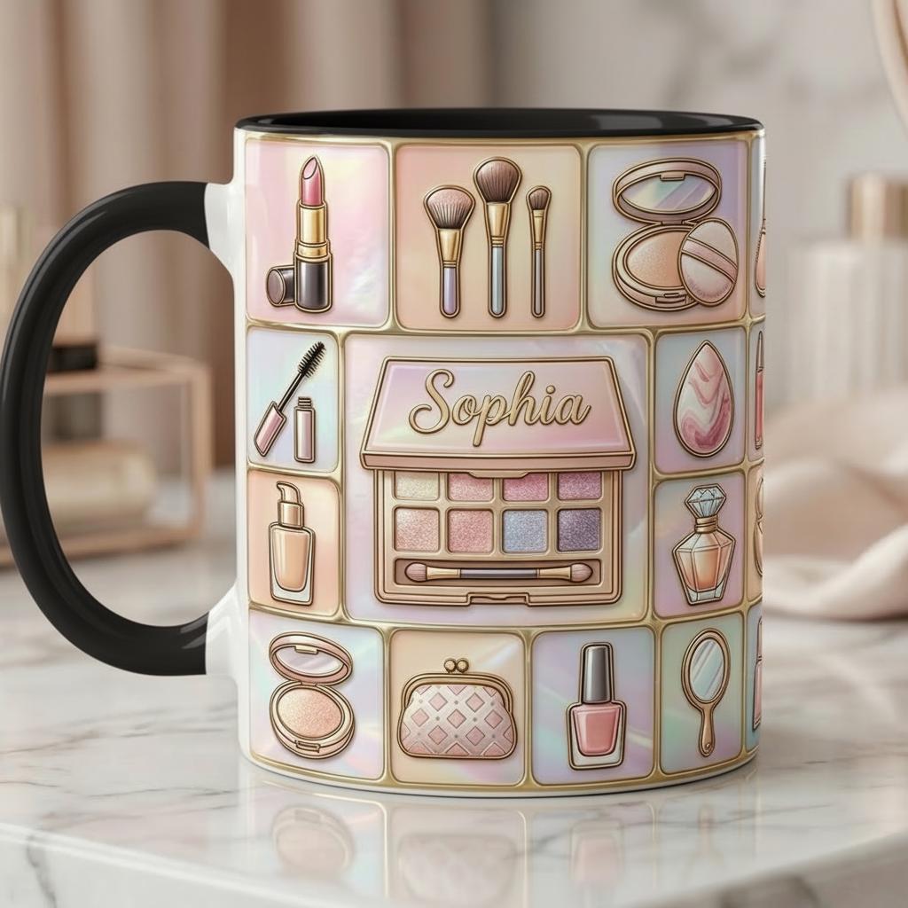 Personalized Makeup Artist Faux 3D Effect Mug, Makeup Accent Coffee Mug, Beauty Lover Gift Mug - image 6