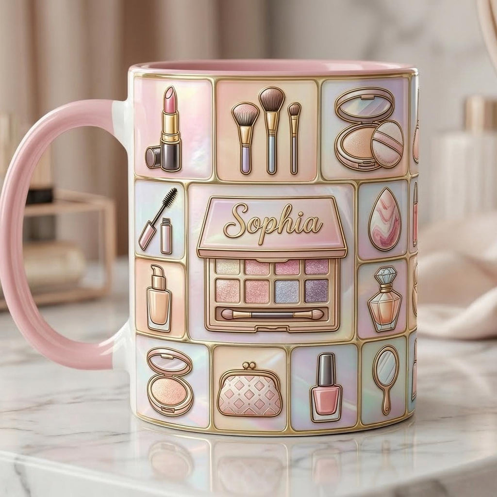 Personalized Makeup Artist Faux 3D Effect Mug, Makeup Accent Coffee Mug, Beauty Lover Gift Mug