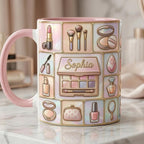 Personalized Makeup Artist Faux 3D Effect Mug, Makeup Accent Coffee Mug, Beauty Lover Gift Mug