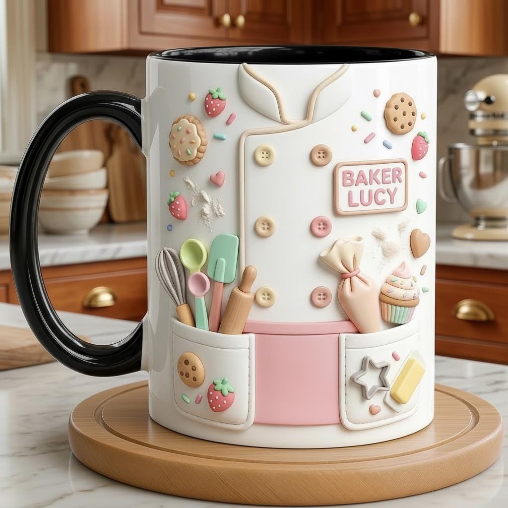 Custom Name Baker Faux 3D Effect Mug, Baking Lover Mug, Baking Tools Design, Kitchen Baking Gift For Her - image 3