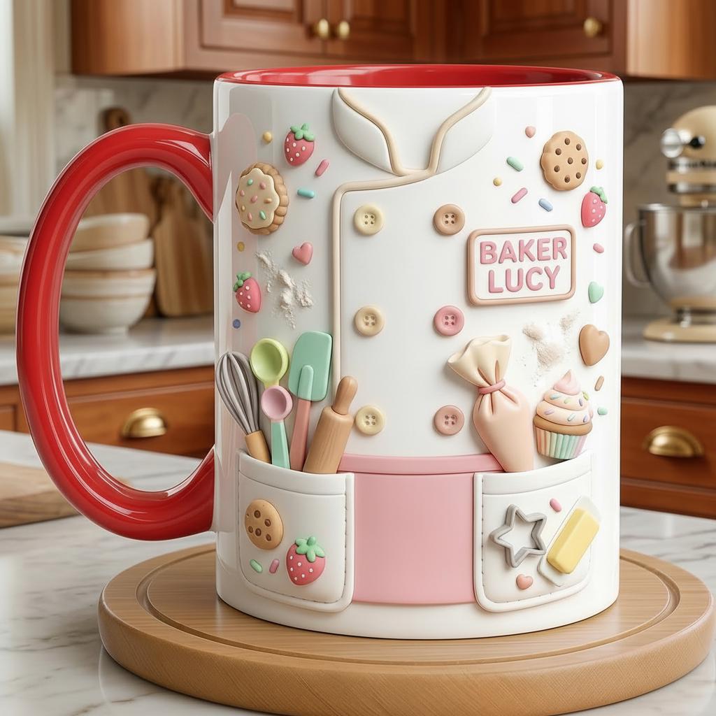 Custom Name Baker Faux 3D Effect Mug, Baking Lover Mug, Baking Tools Design, Kitchen Baking Gift For Her - image 5