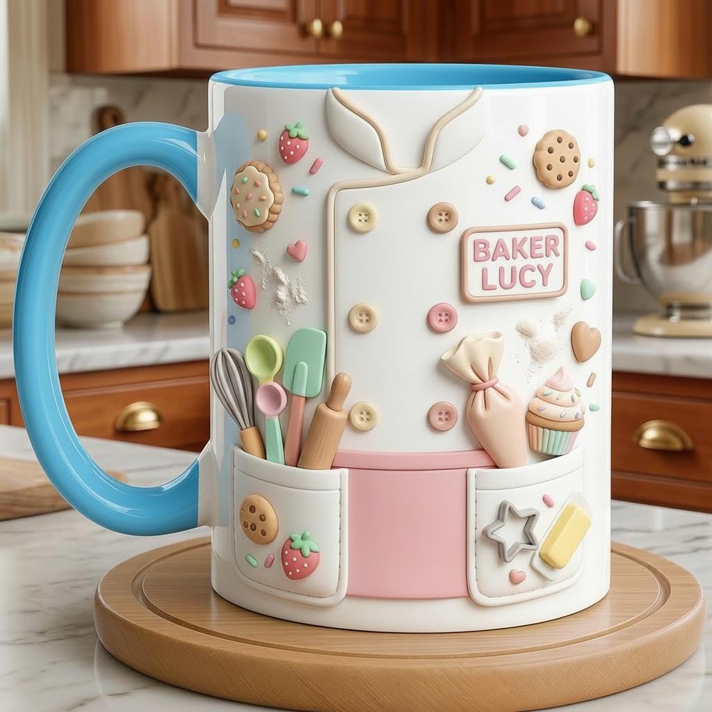 Custom Name Baker Faux 3D Effect Mug, Baking Lover Mug, Baking Tools Design, Kitchen Baking Gift For Her - image 4