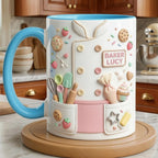 Custom Name Baker Faux 3D Effect Mug, Baking Lover Mug, Baking Tools Design, Kitchen Baking Gift For Her - image 4