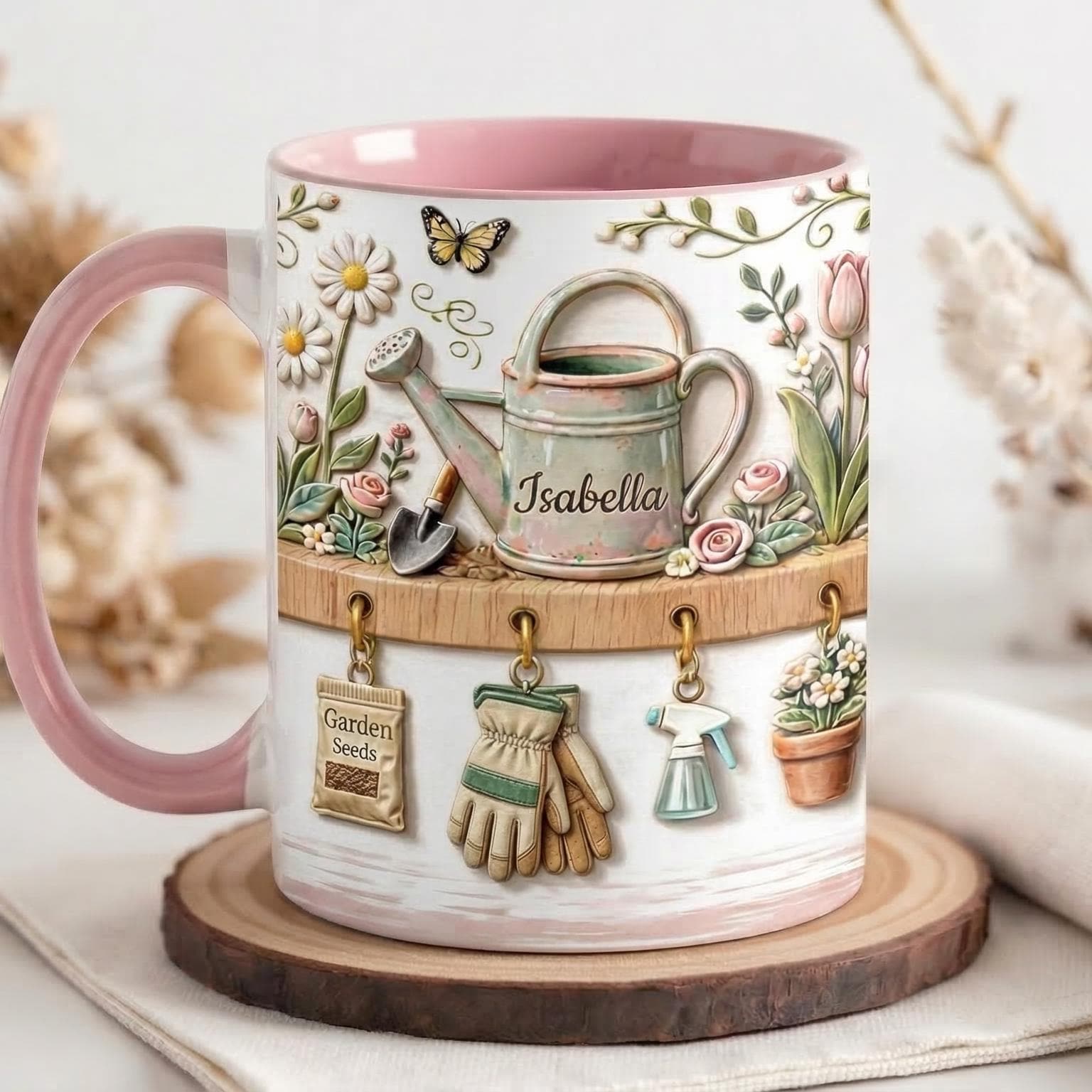 Personalized Gardening Mug, Faux 3D Effect Mug, Gardening Gift, Gift For Mom Grandma