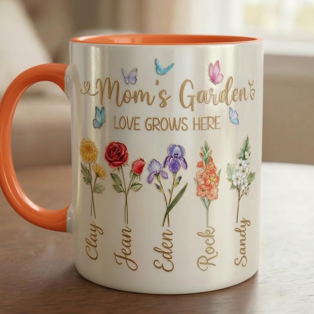 Personalized Mom Flower Mug, Mothers Day Gift for Mom, Custom Birth Flower Planter with Kids Names, Faux 3D - image 2