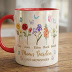 Personalized Mom Flower Mug, Mothers Day Gift for Mom, Birth Flower Planter with Kids Names, Faux 3D