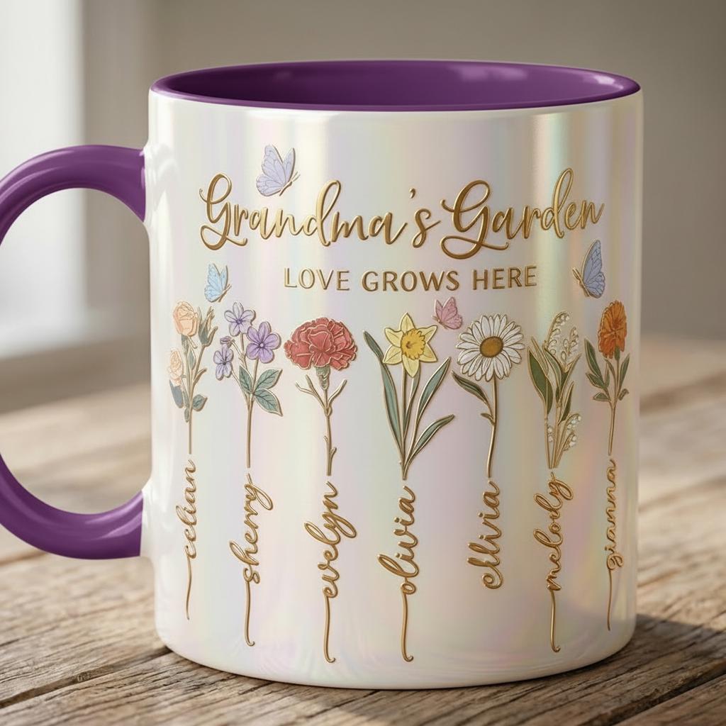Personalized Mom Flower Mug, Gift for Mom, Custom Birth Flower Planter with Kids Names, Faux 3D - image 4