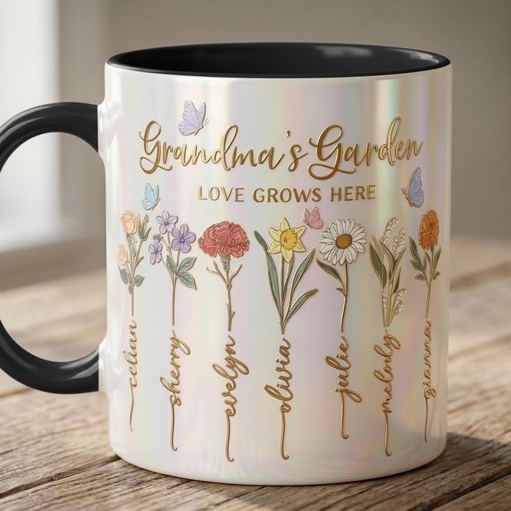 Personalized Mom Flower Mug, Gift for Mom, Custom Birth Flower Planter with Kids Names, Faux 3D - image 3