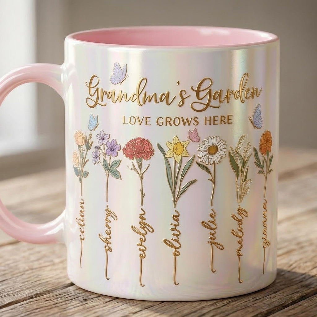 Personalized Mom Flower Mug, Gift for Mom, Custom Birth Flower Planter with Kids Names, Faux 3D