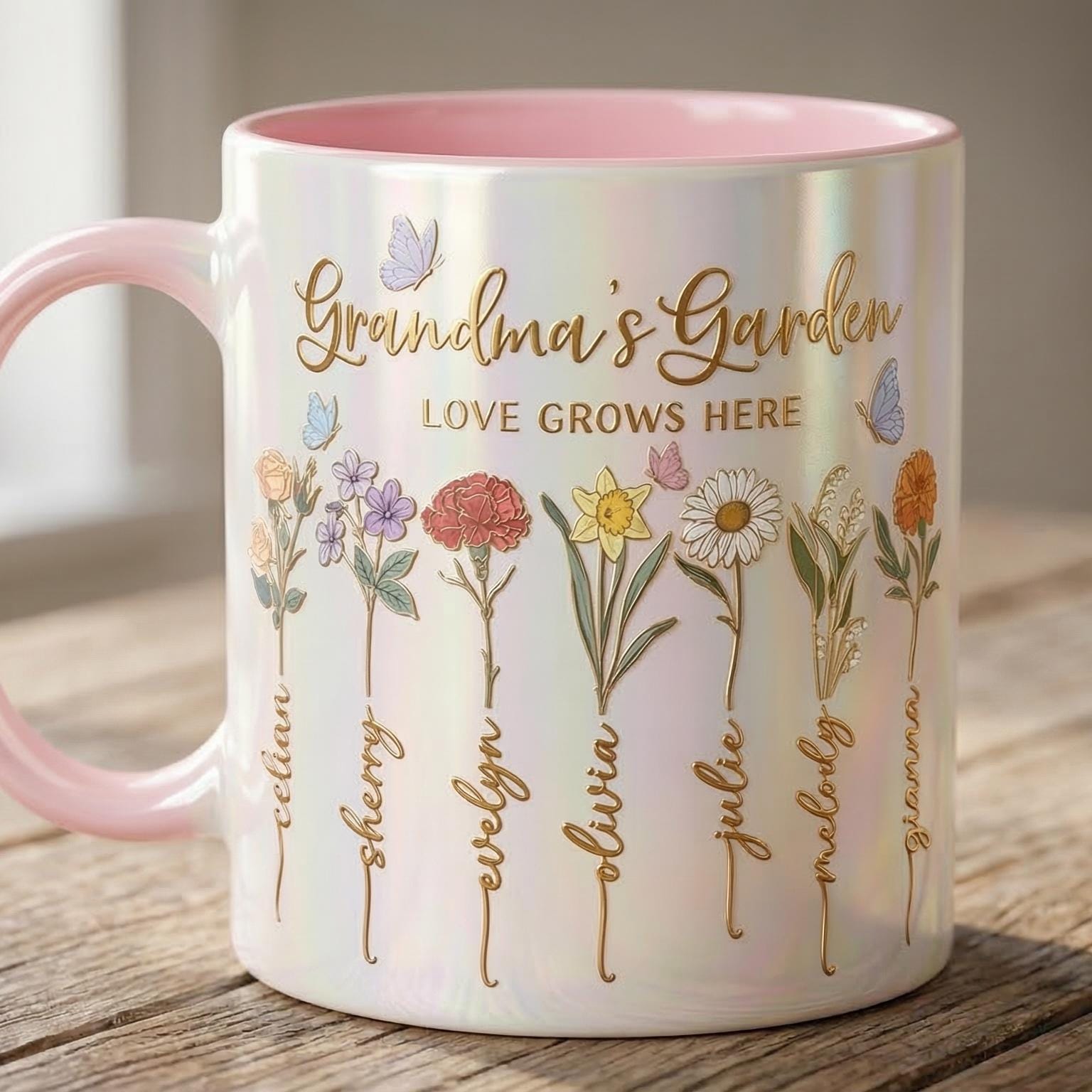 Personalized Mom Flower Mug, Gift for Mom, Custom Birth Flower Planter with Kids Names, Faux 3D