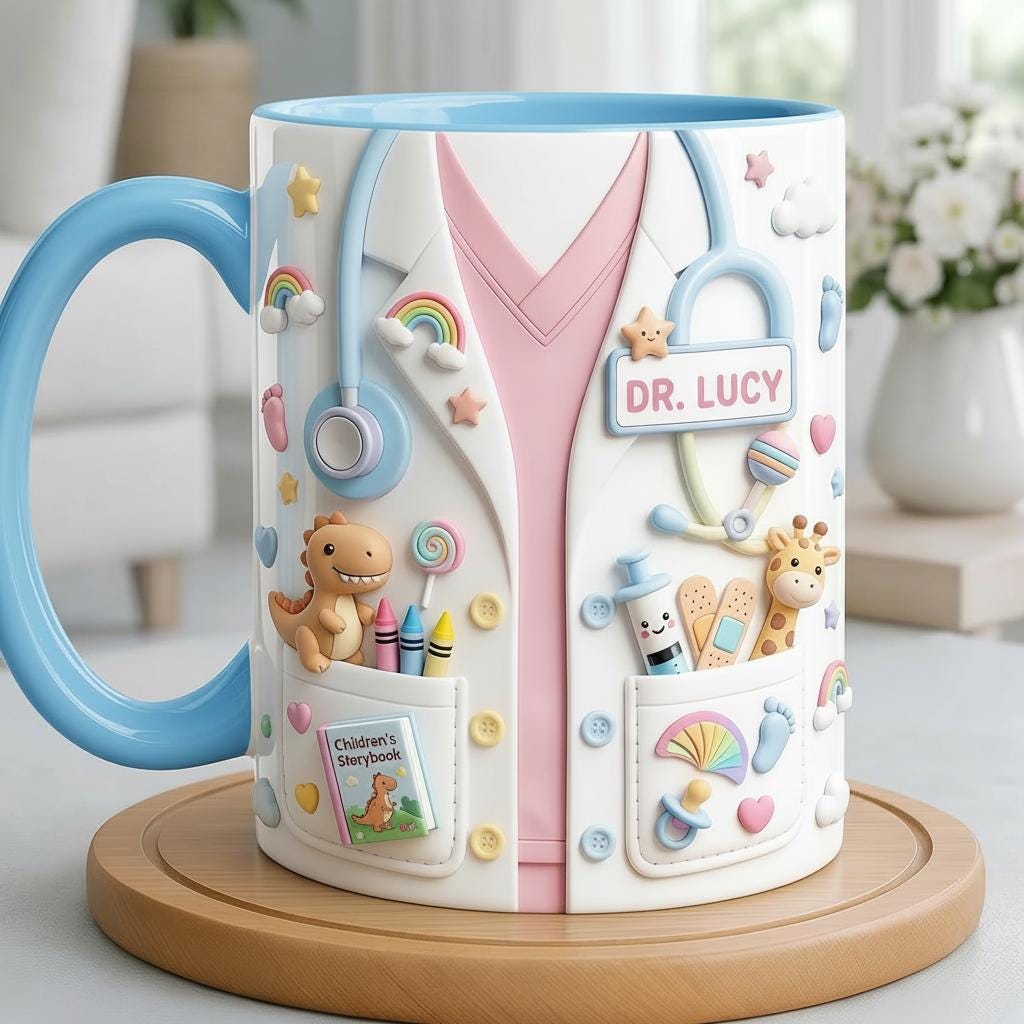 Personalized Pediatrician Faux 3D Mug, Cute Baby Doctor Coffee Cup, Pediatric Doctor Gift, Pediatrician Appreciation