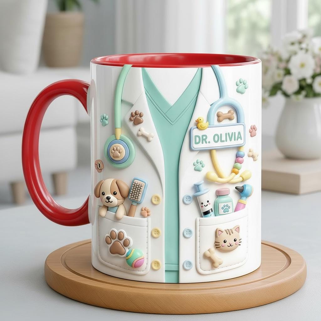 Personalized Veterinarian Faux 3D Mug, Cute Vet Gift for Animal Doctor, Veterinary Appreciation - image 3