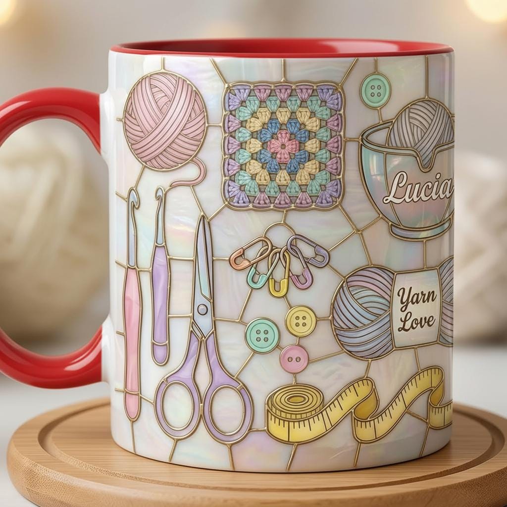 Personalized Crochet Faux 3D Effect Mug, Knitting Lover Gift, Crochet Lover - image 2