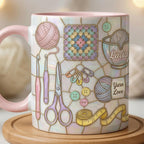Personalized Crochet Faux 3D Effect Mug, Knitting Lover Gift, Crochet Lover