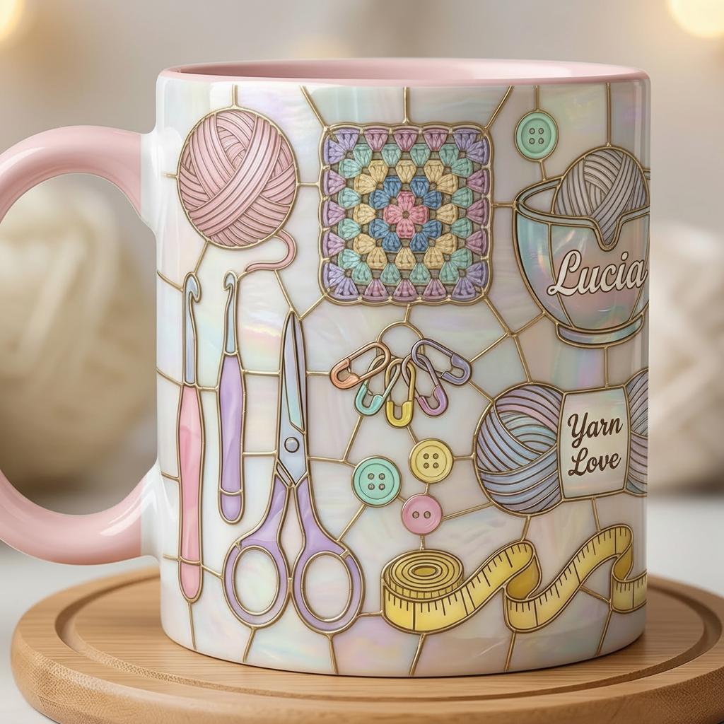 Personalized Crochet Faux 3D Effect Mug, Knitting Lover Gift, Crochet Lover