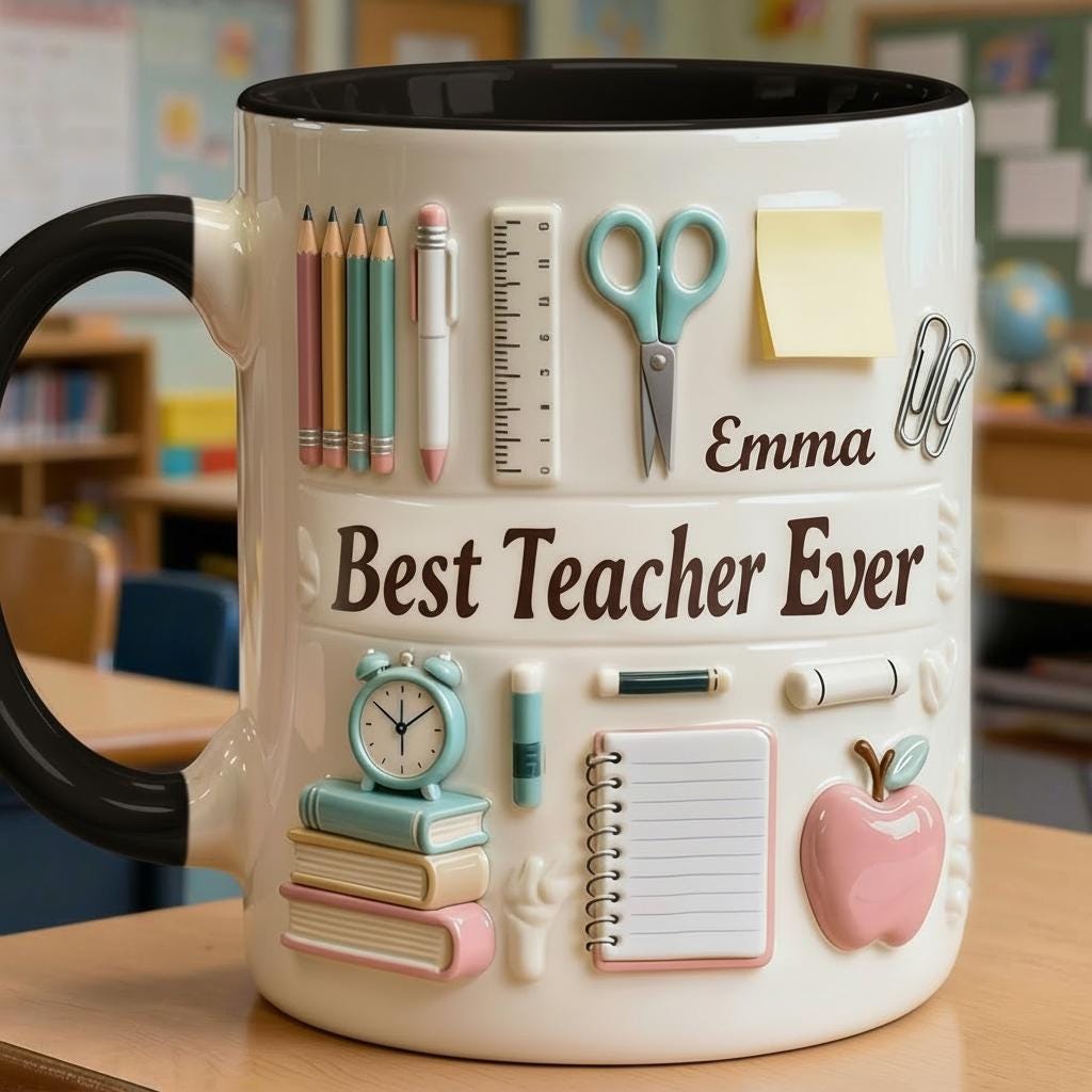 Custom Name Teacher Faux 3D Effect Mug, 2D Flat Teacher Gift - image 4