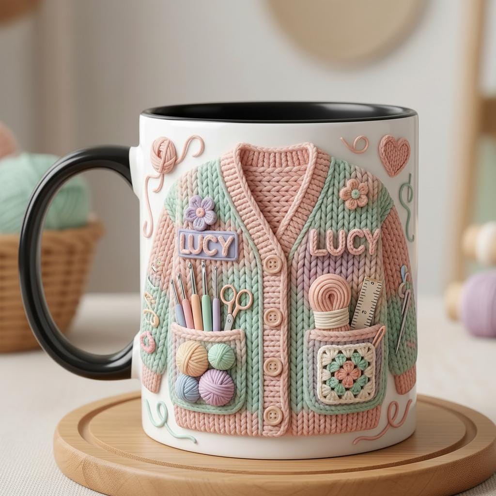 Personalized Crochet Lover Mug, Faux 3D Effect Accent Mug, Gift For Crochet Lovers - image 5