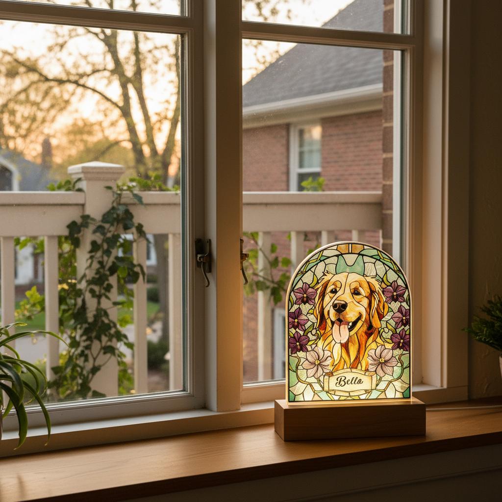 Personalized Dog Memorial Acrylic Stained Glass Night Light, Custom Pet Photo Gift, Custom Bedroom LED Decor Sign, Dog Remembrance Gift - image 2