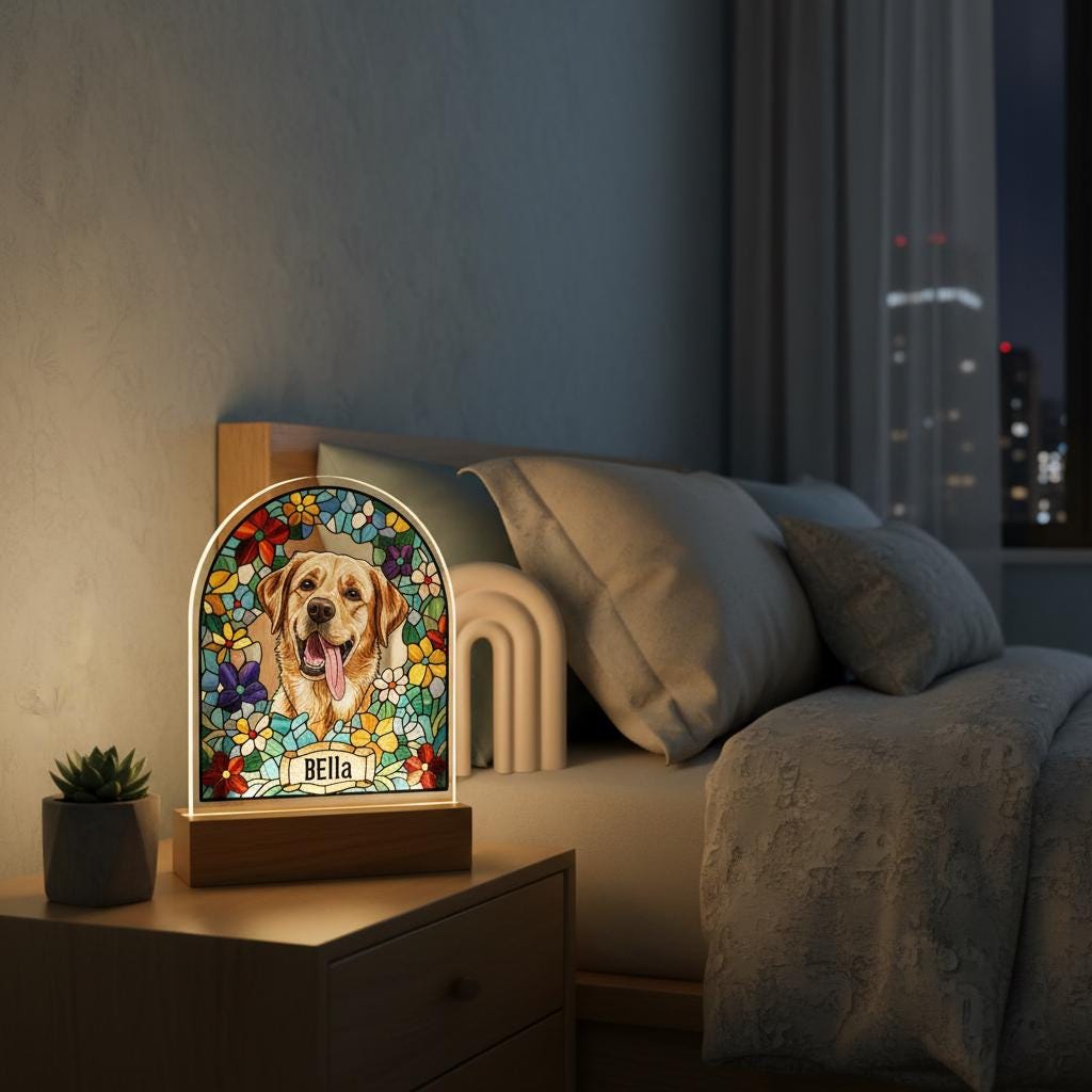 Custom Dog Memorial Acrylic Stained Glass Night Light, Custom Pet Photo Gift, Personalized Bedroom LED Decor Sign, Dog Remembrance Gift - image 3