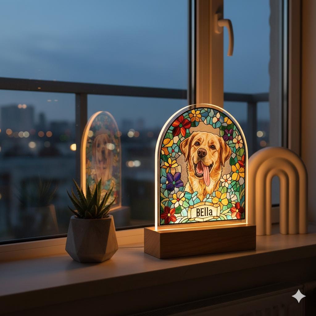 Custom Dog Memorial Acrylic Stained Glass Night Light, Custom Pet Photo Gift, Personalized Bedroom LED Decor Sign, Dog Remembrance Gift - image 5