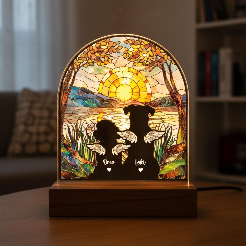 Custom Dog Memorial Acrylic Stained Glass Night Light, Custom Couple Pet Photo , Bedroom LED Decor Sign, Pet Memorial Gift, Loss of Dog Gift - image 5