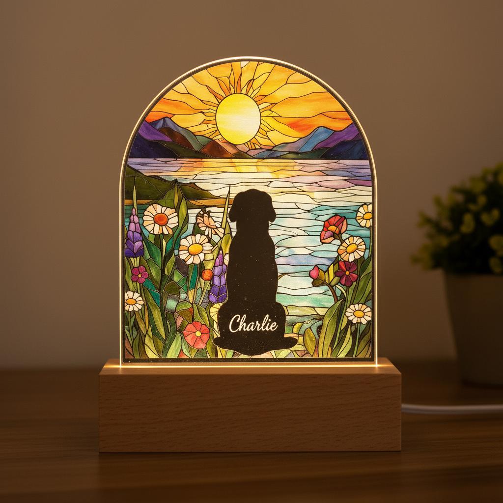 Custom Dog Memorial Acrylic Stained Glass Night Light With Name , Custom Pet Photo Gift, Bedroom LED Decor Sign, Puppy Loss Gift - image 6
