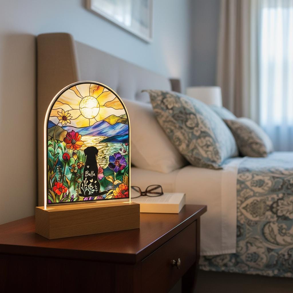 Custom Dog Memorial Acrylic Stained Glass Night Light With Name and breed , Custom Pet Photo Gift, Bedroom LED Decor Sign, Puppy Loss Gift - image 6