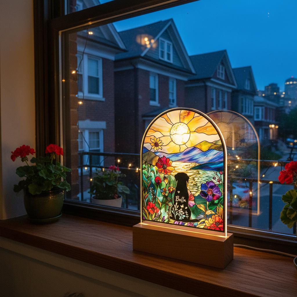 Custom Dog Memorial Acrylic Stained Glass Night Light With Name and breed , Custom Pet Photo Gift, Bedroom LED Decor Sign, Puppy Loss Gift - image 7